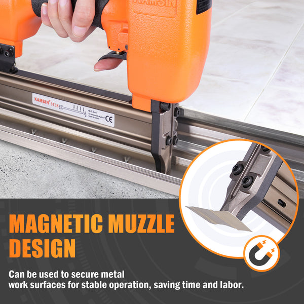 KAMSIN ST38 Concrete Nailer, 14 Gauge 3/4 Inch to 1-1/2 Inch Concrete Nail Gun/T Nailer/Air Brad Nailer for Truss Building, Concrete Brick Nailing and Hardwood