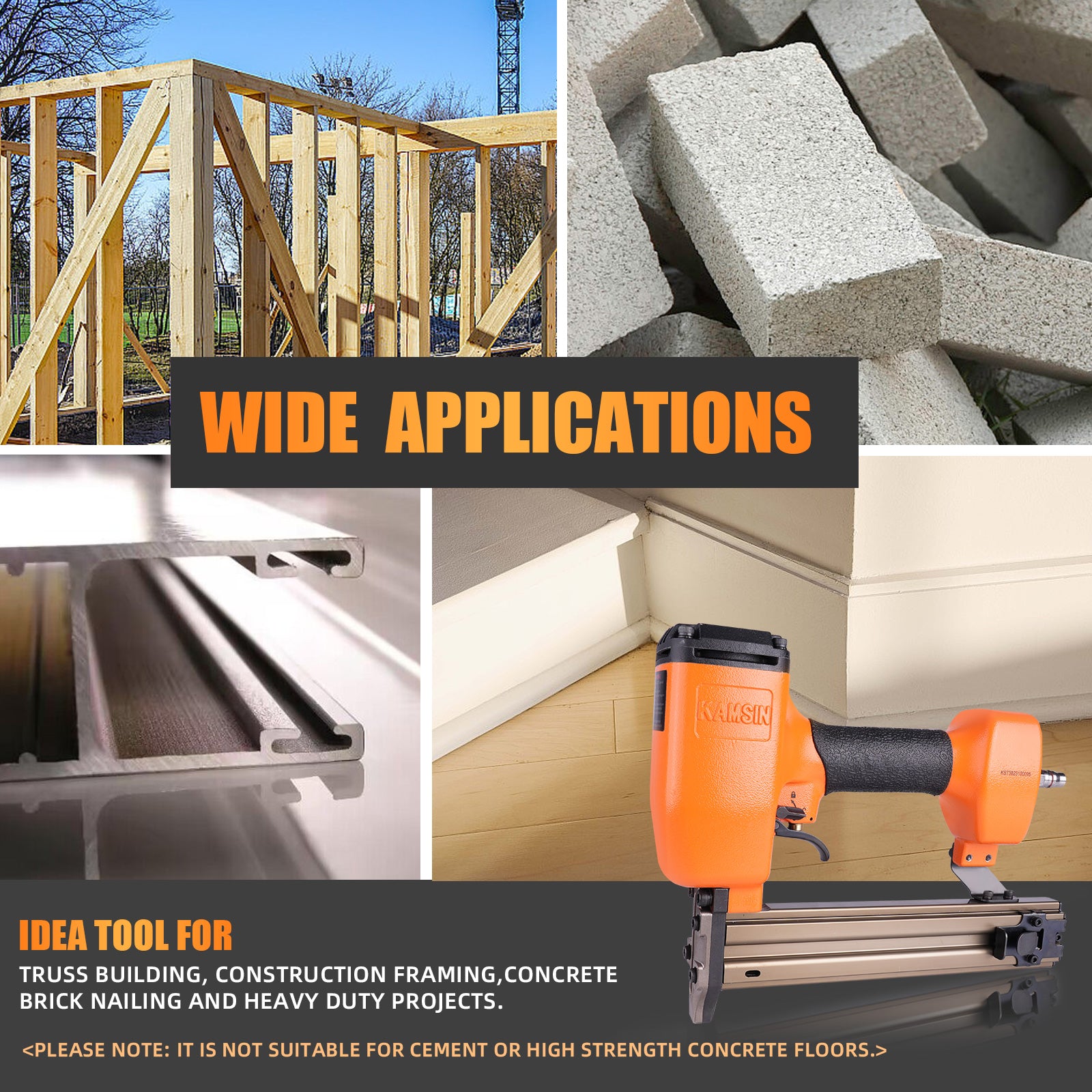 KAMSIN ST38 Concrete Nailer, 14 Gauge 3/4 Inch to 1-1/2 Inch Concrete Nail Gun/T Nailer/Air Brad Nailer for Truss Building, Concrete Brick Nailing and Hardwood