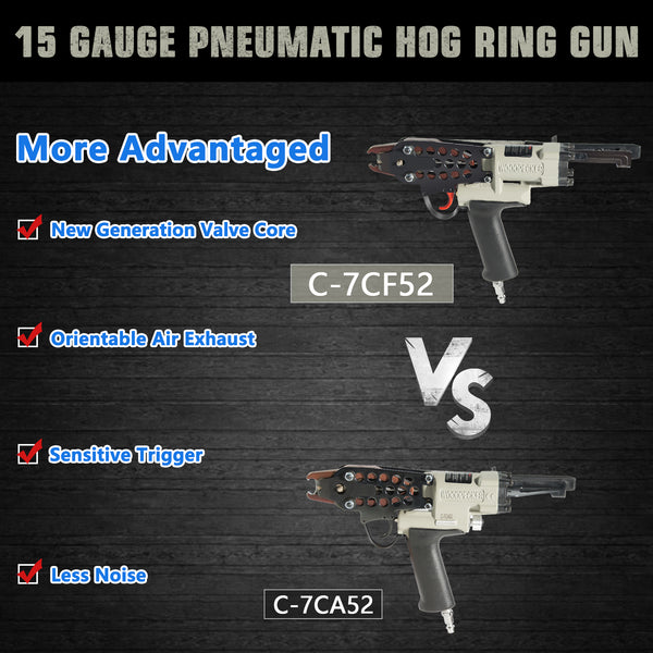 WOODPECKER C-7CF52 15 Gauge Pneumatic Hog Ring Gun, Standard Nose, 4.8mm Closure Diameter, 3/4-Inch Crown Hog Ring Staples