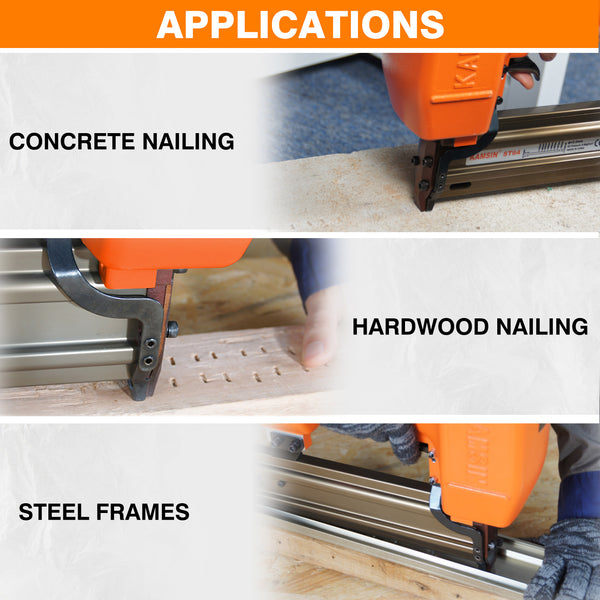 KAMSIN ST64 14 Gauge Heavy Duty Pneumatic Concrete T Nailer, 1 Inch to 2-1/2 Inch T Nails, Air Power T Nail Gun for Truss Building, Construction Framing and Concrete Nailing