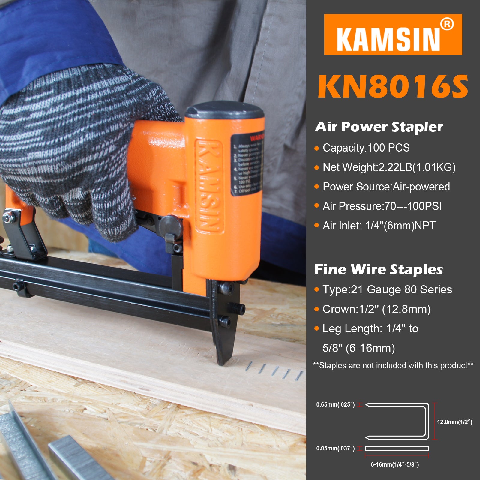 KAMSIN KN8016S 21 Gauge Pneumatic Upholstery Stapler 1/2