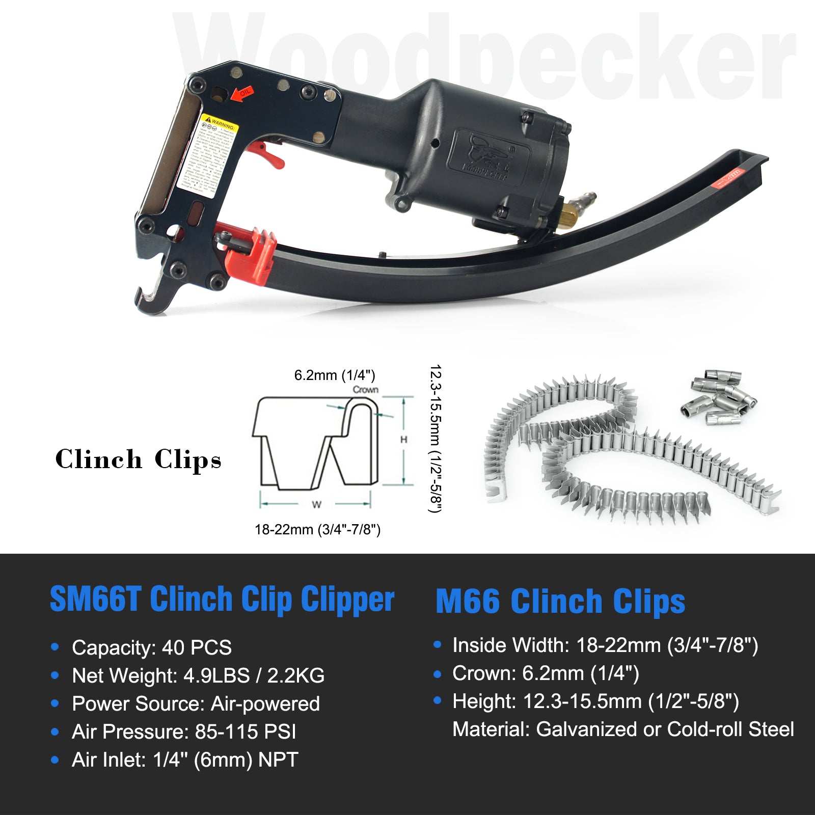 WOODPECKER SM66T Pneumatic Clinching Clipper Air Clinch Clip Tool Clips Clipper Clinching Clipper Gun