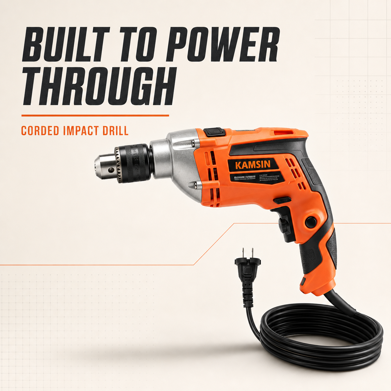 KAMSIN #050215 Power Drills, 220V, 600W High-Power Hammer Drill with Chuck, Electric Hand Drill for Home DIY