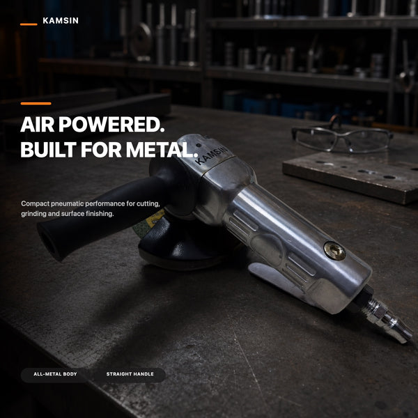 KAMSIN Pneumatic Straight Grinder, 3-in-1 Air Tool for Cutting, Grinding & Polishing, All-Metal Compact Body, Straight Auxiliary Handle with Bottom Paddle, for Workshop Metalworking, Weld Cleanup, and Surface Finishing