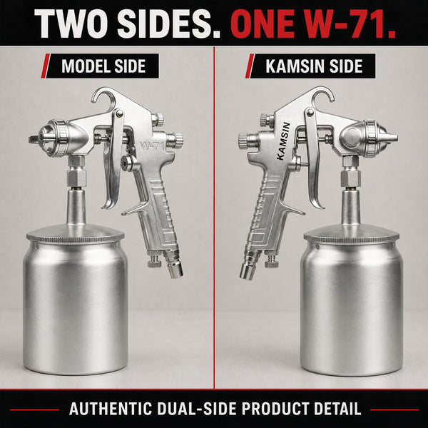KAMSIN W-71 Professional Pneumatic Spray Gun, 1.5 mm Fluid Nozzle, 400 ml Bottom-Feed Aluminum Cup, 3-Way Adjustable Control, Lightweight Alloy Body, for Automotive, Wood Furniture, and General Finishing
