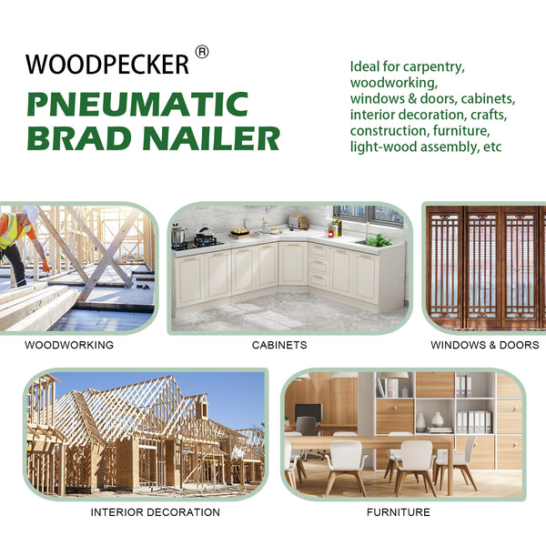 Woodpecker 21F30LS Pneumatic Brad Nailer, 18 Gauge, 3/8-inch to 1-3/16-Inch (10mm-30mm)