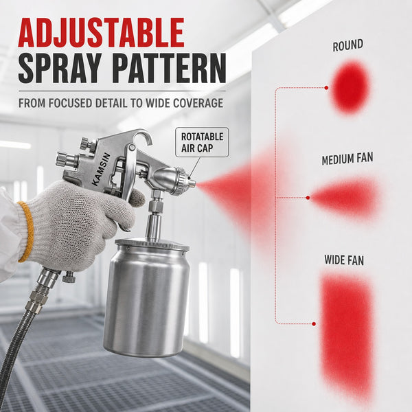 KAMSIN W-71 Professional Pneumatic Spray Gun, 1.5 mm Fluid Nozzle, 400 ml Bottom-Feed Aluminum Cup, 3-Way Adjustable Control, Lightweight Alloy Body, for Automotive, Wood Furniture, and General Finishing