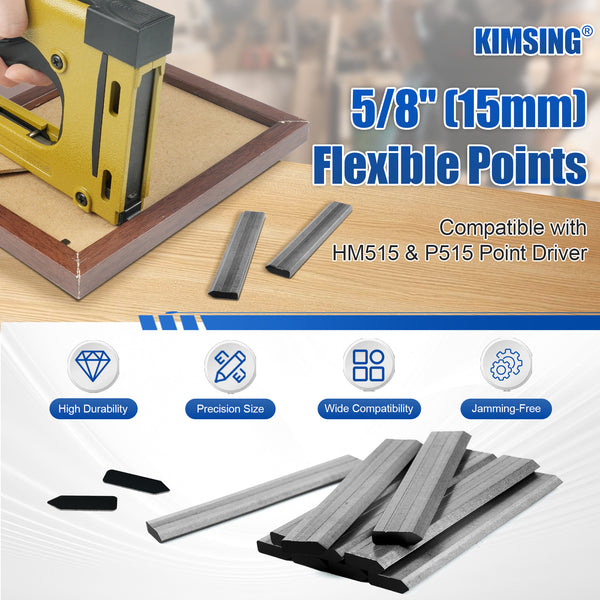 KIMSING 5/8" (15mm) Flexible Points - 2000 PCS Frame Point Nails, Compatible with HM515 & P515 Point Driver, Ideal for Picture Framing, Photo Frames & Artwork
