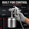 KAMSIN W-71 Professional Pneumatic Spray Gun, 1.5 mm Fluid Nozzle, 400 ml Bottom-Feed Aluminum Cup, 3-Way Adjustable Control, Lightweight Alloy Body, for Automotive, Wood Furniture, and General Finishing