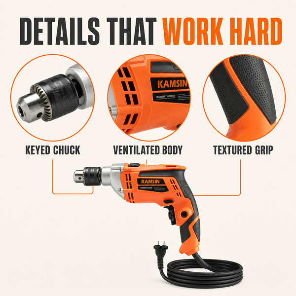 KAMSIN #050215 Power Drills, 220V, 600W High-Power Hammer Drill with Chuck, Electric Hand Drill for Home DIY