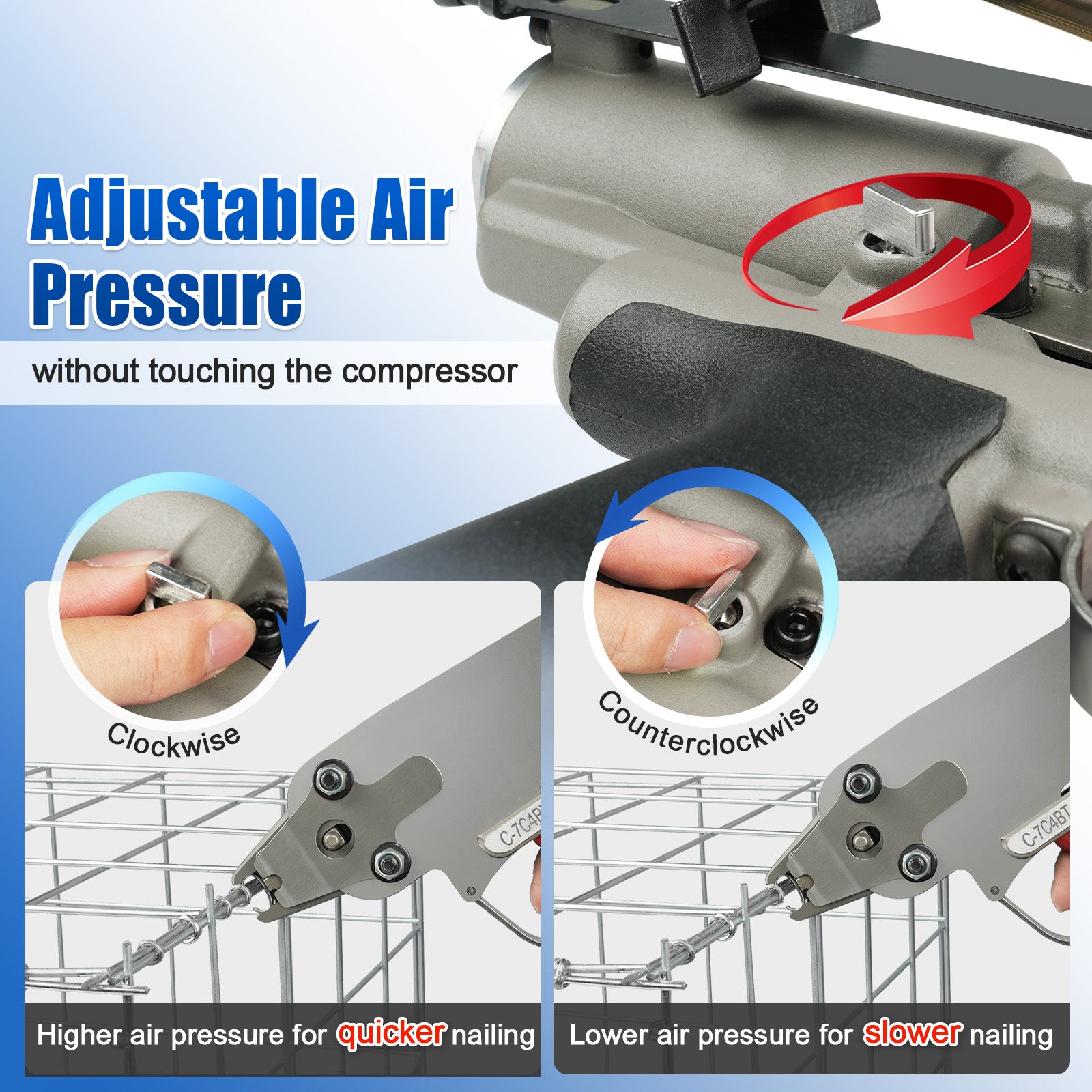 Woodpecker C-7C4BT 15 Gauge Professional Pneumatic Hog Ring Gun, 3/4-Inch 4.8mm Closure Diameter, C ring piler, C Ring Tool Hog Ring Plier, C ring gun for Mattress, Fencing, Cages