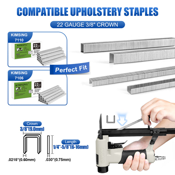 WOODPECKER HN7116 Pneumatic Upholstery Stapler, 22 Guage Type 71, 3/8-Inch Crown