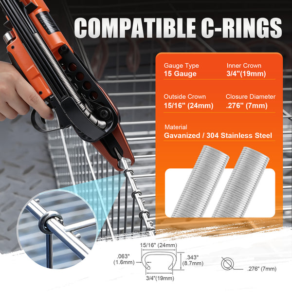 KAMSIN K-SC7E Pneumatic Long Nose Hog Ring Gun, 15 Gauge, 3/4-Inch Crown, 7.0-8.0mm Closing Diameter