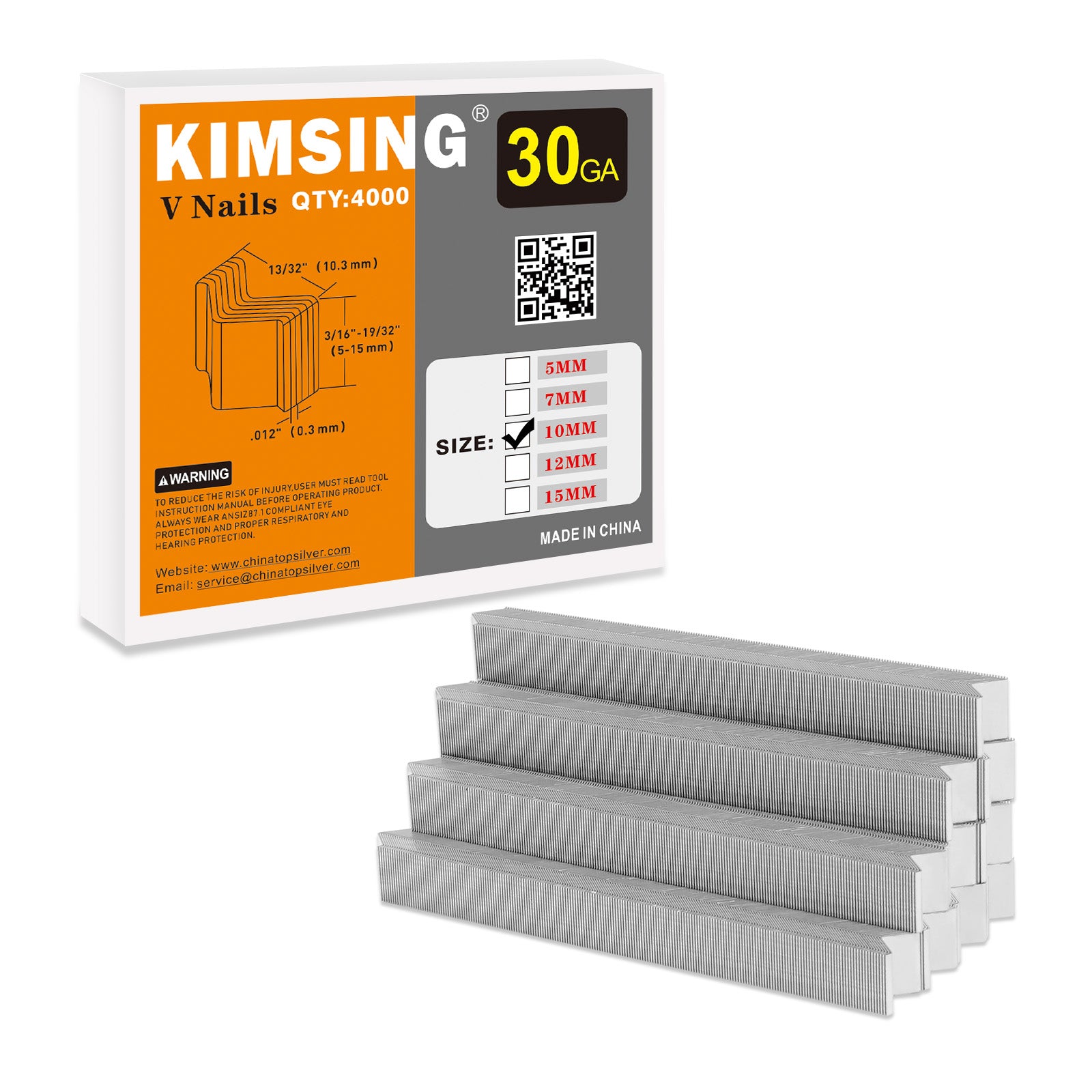 KIMSING V-Nails 30 Gauge 10.3mm Diameter 5MM/7MM/10MM/12MM/15MM Length UNI Hard Wood Type V Nails for V1015 Picture Frame Nailer 4,000 PCS/Box