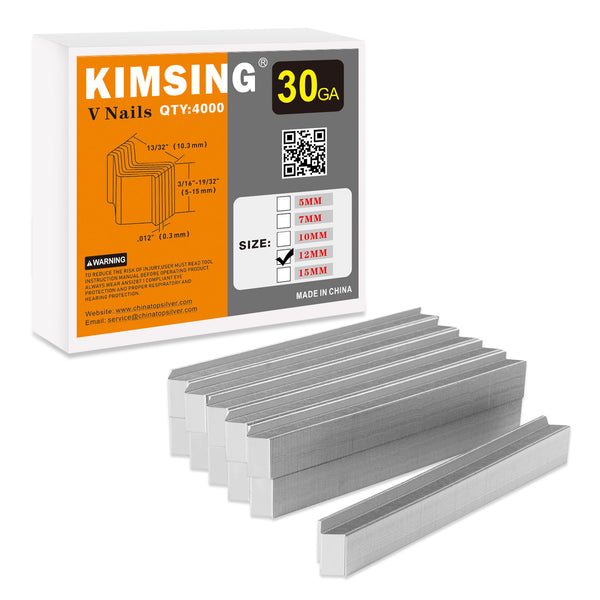 KIMSING V-Nails 30 Gauge 10.3mm Diameter 5MM/7MM/10MM/12MM/15MM Length UNI Hard Wood Type V Nails for V1015 Picture Frame Nailer 4,000 PCS/Box