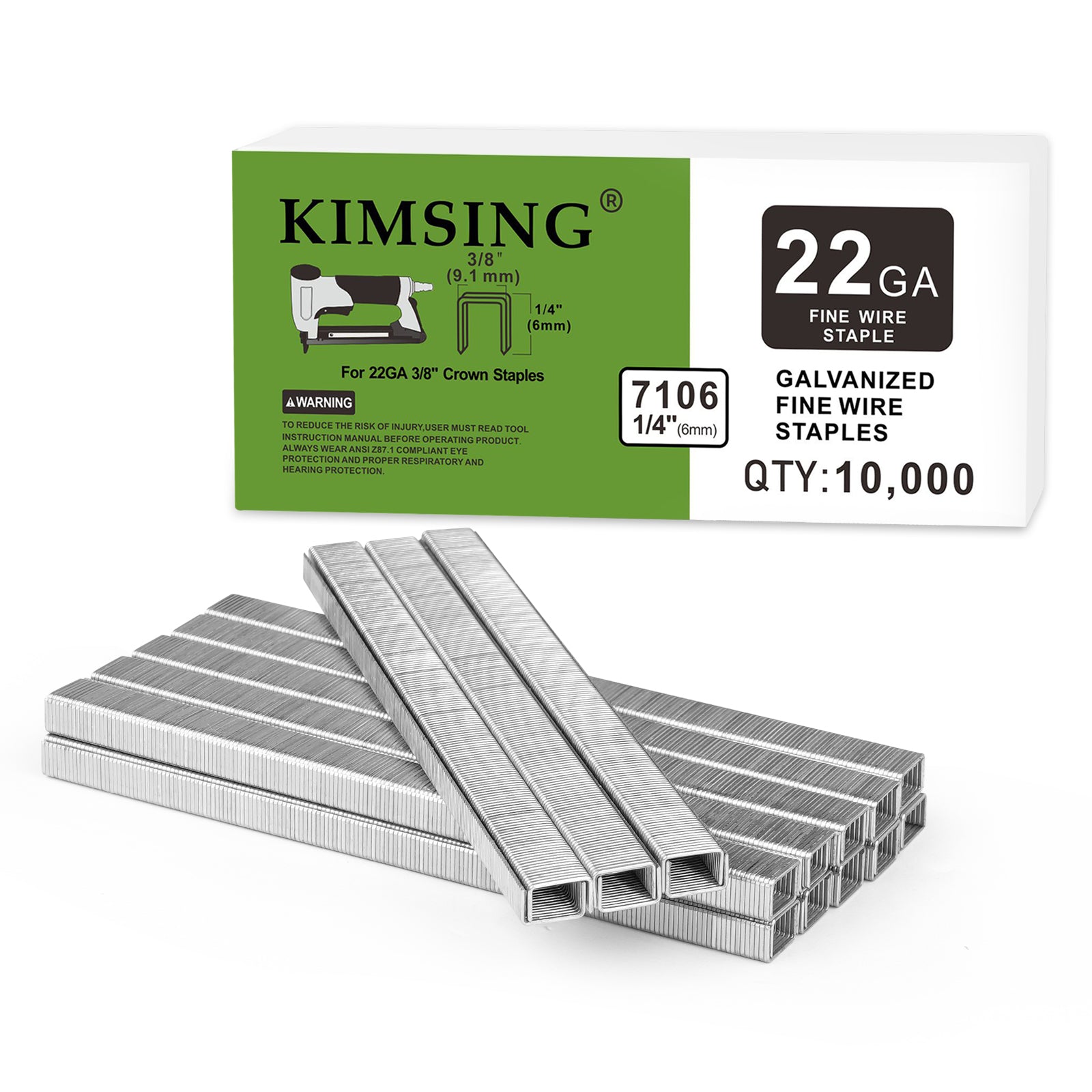 KIMSING 22 Gauge 71 Series 3/8'' Crown 1/4'' to 3/8'' (6-10mm) Leg Length Galvanized Upholstery Staples(10,000 PCS/Box)