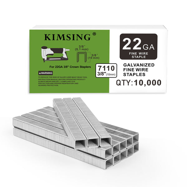 KIMSING 22 Gauge 71 Series 3/8'' Crown 1/4'' to 3/8'' (6-10mm) Leg Length Galvanized Upholstery Staples(10,000 PCS/Box)