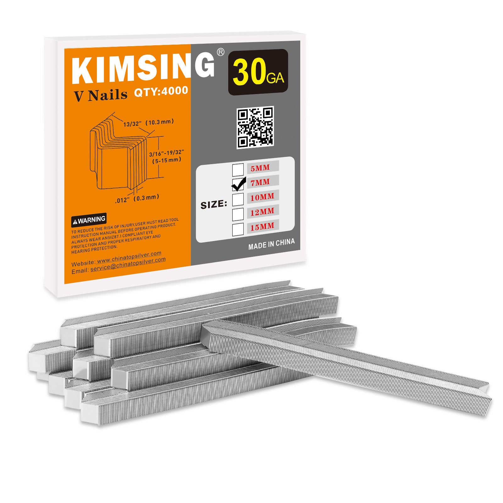 KIMSING V-Nails 30 Gauge 10.3mm Diameter 5MM/7MM/10MM/12MM/15MM Length UNI Hard Wood Type V Nails for V1015 Picture Frame Nailer 4,000 PCS/Box