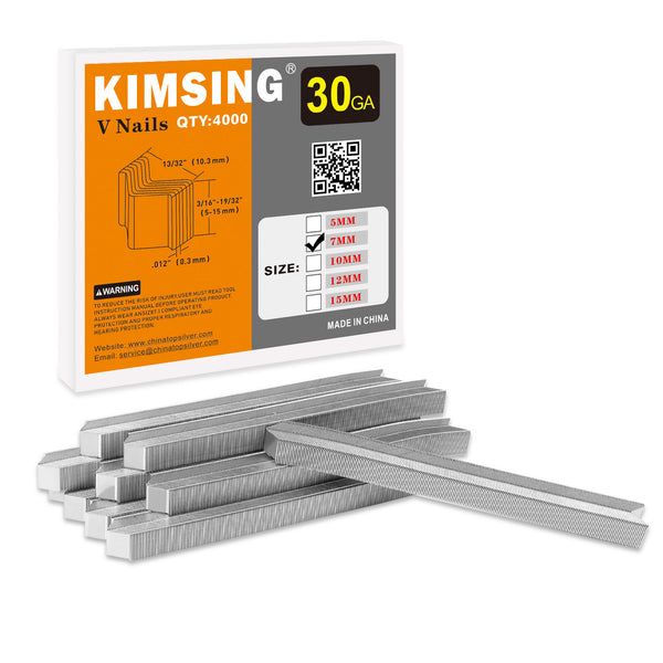 KIMSING V-Nails 30 Gauge 10.3mm Diameter 5MM/7MM/10MM/12MM/15MM Length UNI Hard Wood Type V Nails for V1015 Picture Frame Nailer 4,000 PCS/Box