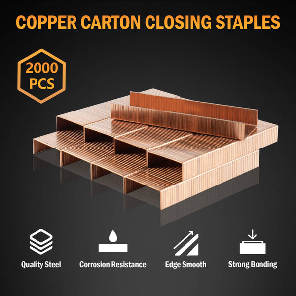 KIMSING 16 Gauge Copper Carton Closing Staples for Pneumatic or Manual Carton Stapler, 2000PCS/BOX, 5/8’’ (15mm) Length