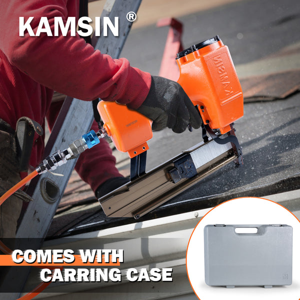 Kamsin N851 16 Gauge 7/16-Inch Medium Crown Construction Stapler Accepts 1" to 2" Staples, Pneumatic Heavy Duty Staple Gun for Roof Decking & Siding, Fencing, Carpentry