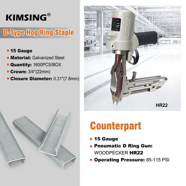 WOODPECKER HR-22 15 Gauge Pneumatic D Ring Hog Ringer Gun, Hog Ring Plier with Sharp Muzzle, Similar to TR203, HR 60-22 Hog Ring Gun, for Fastening Car Seat Foam