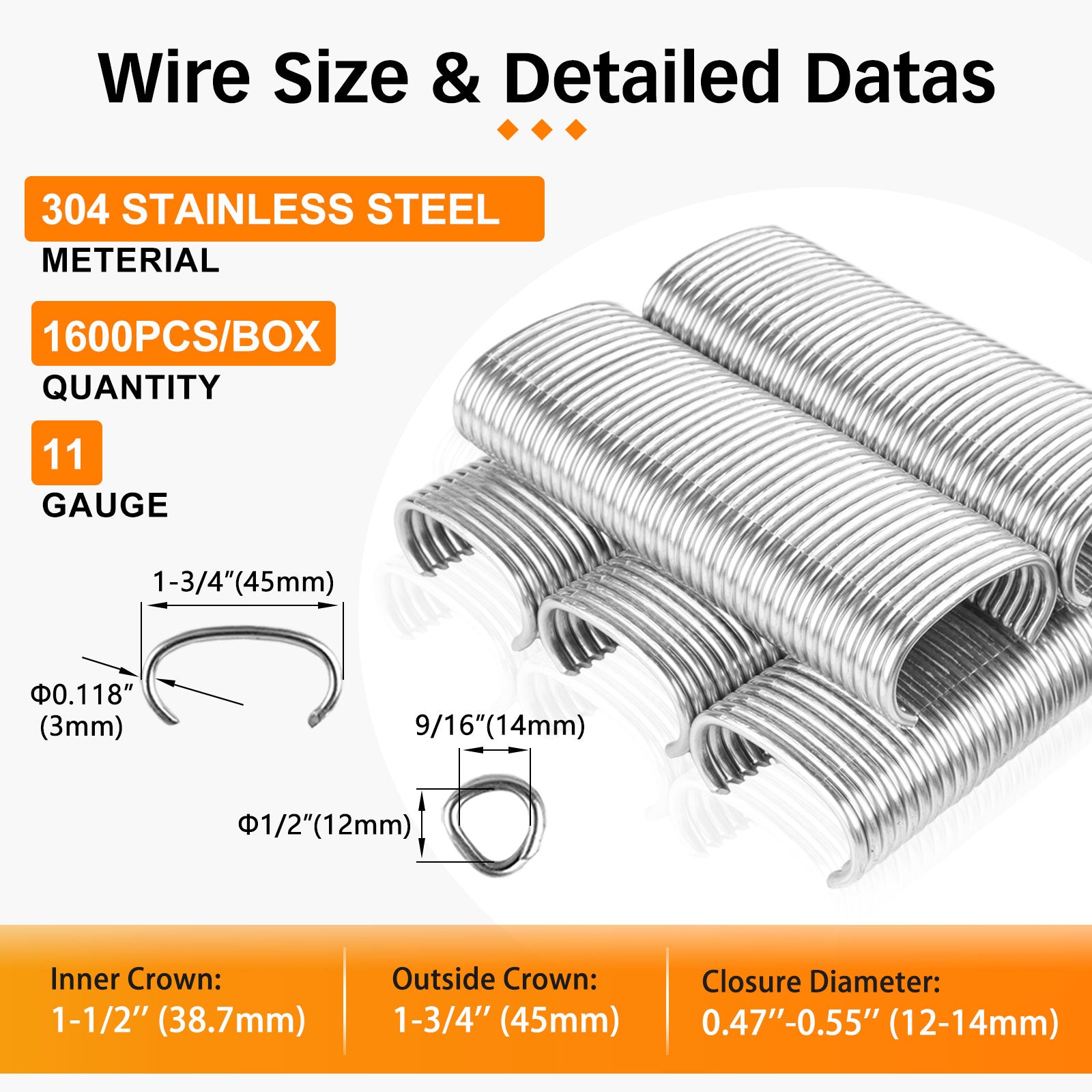 KIMSING AC50/C45 11 Gauge 1-1/2-Inch Crown Hog Ring Staples Gabion Staples
