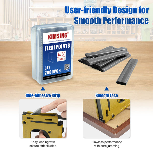 KIMSING 5/8" (15mm) Flexible Points - 2000 PCS Frame Point Nails, Compatible with HM515 & P515 Point Driver, Ideal for Picture Framing, Photo Frames & Artwork