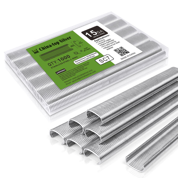 China-top Silver SC7 15 Gauge 3/4'' Crown C Ring Staples Hog Rings in 304 Stainless Steel & Galvanized Steel, Wire Fencing Staples, Fasteners for Hog Ring Tool, C Ring Plier, 1000 PCS/Pack & 10000PCS/Box