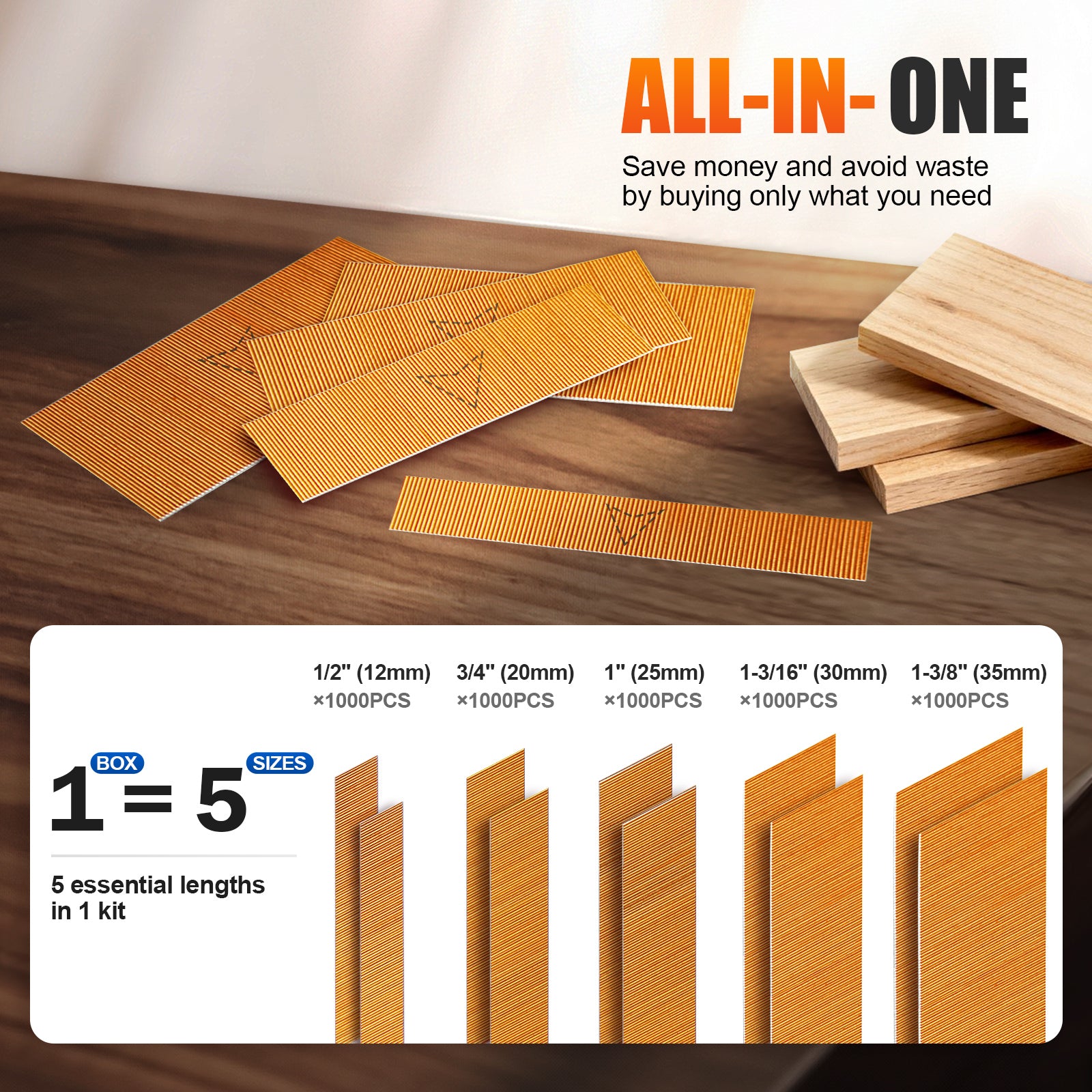 KIMSING 23 Gauge 5 Sizes Assorted Copper & Stainless Steel Headless Pin Nails (1/2