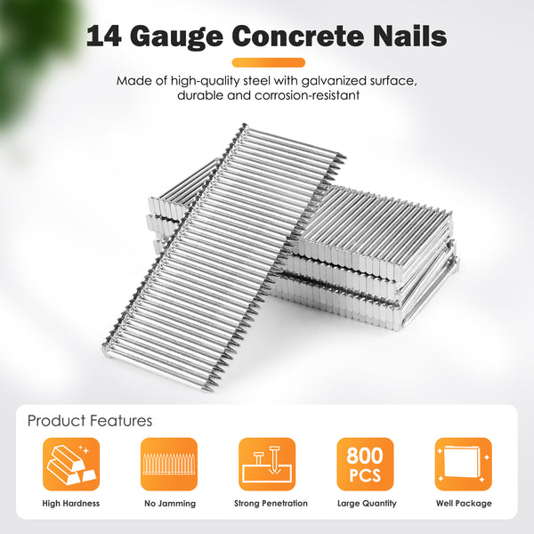 KIMSING 14 Gauge 3/4 inch - 2-1/2 inch (18mm-64mm) Length Concrete Nails 800 PCS/BOX, Concrete T-Nails for Concrete Nailers Smooth Shank