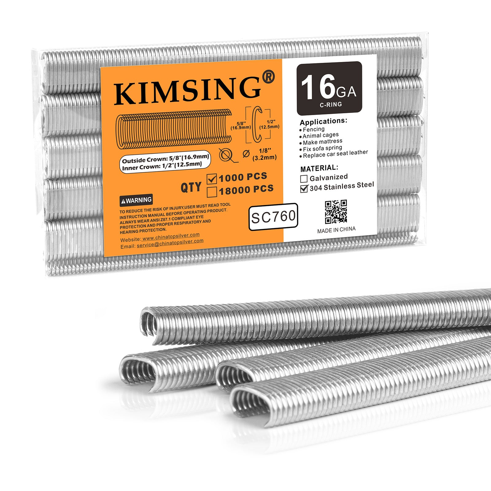 KIMSING SC760/C17 16 Gauge 1/2-inch Crown Hog Ring Staples
