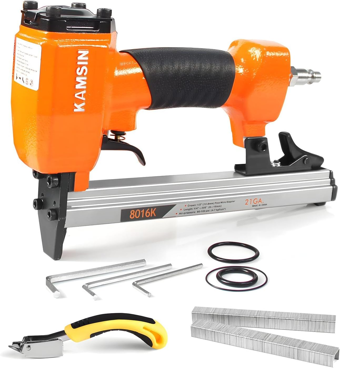KAMSIN 8016K Pneumatic Upholstery Stapler, 21 Gauge Type 80, 1/2-Inch Crown