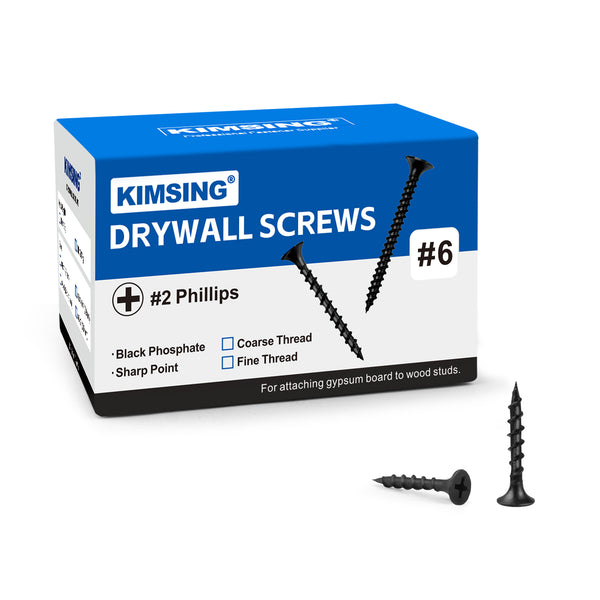 KIMSING Drywall Screws 2lb/Box, #6 Coarse Thread Philips Drive #2 Bugle Head Wood Screws with Black Phosphate Finish M3.5 Sharp Point Screws