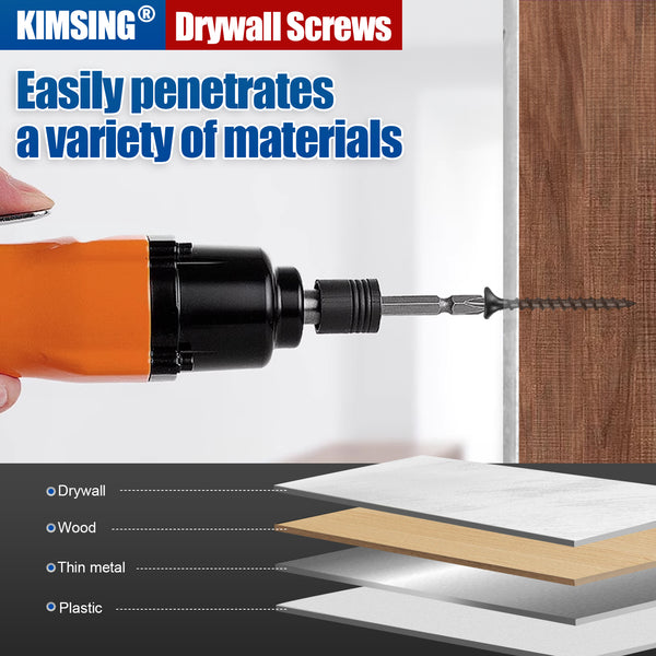 KIMSING Drywall Screws 2lb/Box, #6 Fine Thread Philips Drive #2 Bugle Head Wood Screws with Black Phosphate Finish M3.5 Sharp Point Screws