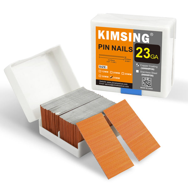 KIMSING 23 GaugeHeadless Pin Nails , 1/2''- 1 3/8'' (12-35MM),  Copper and Stainless Steel Headless Pins Fits Pneumatic Pin Nailer and Air Power Pinner for Furniture