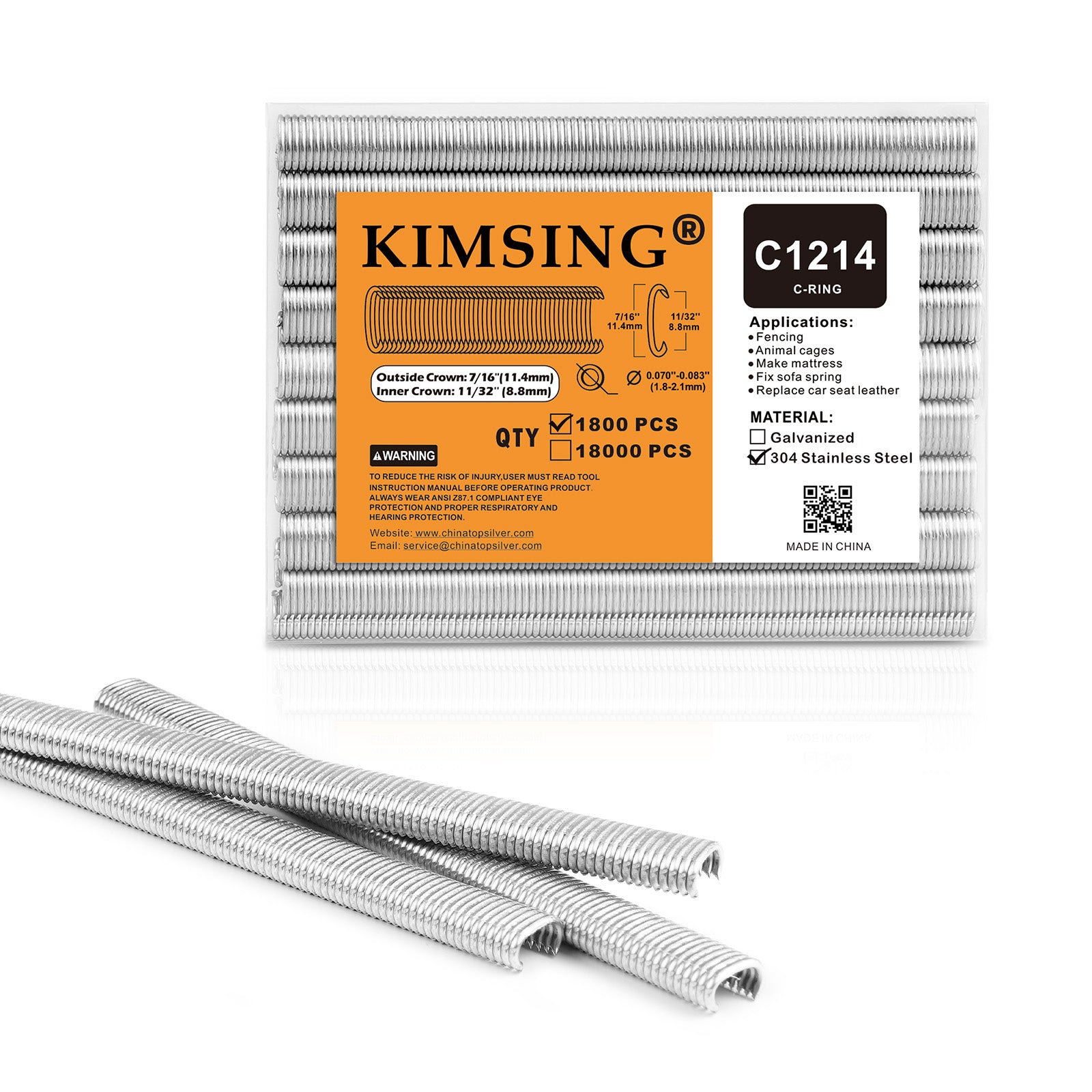 KIMSING C1214/C14 17 Gauge 11/32-Inch Crown Hog Ring Staples