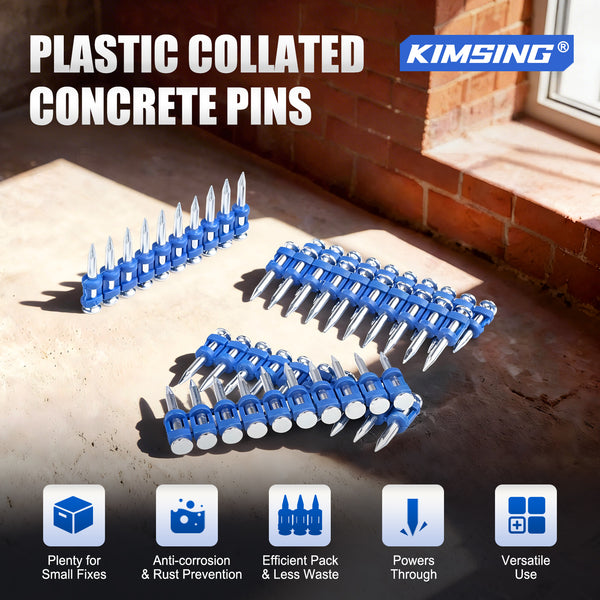 KIMSING 1 Inch Plastic Collated Concrete Pins, 1000PCS Box, 12 Gauge