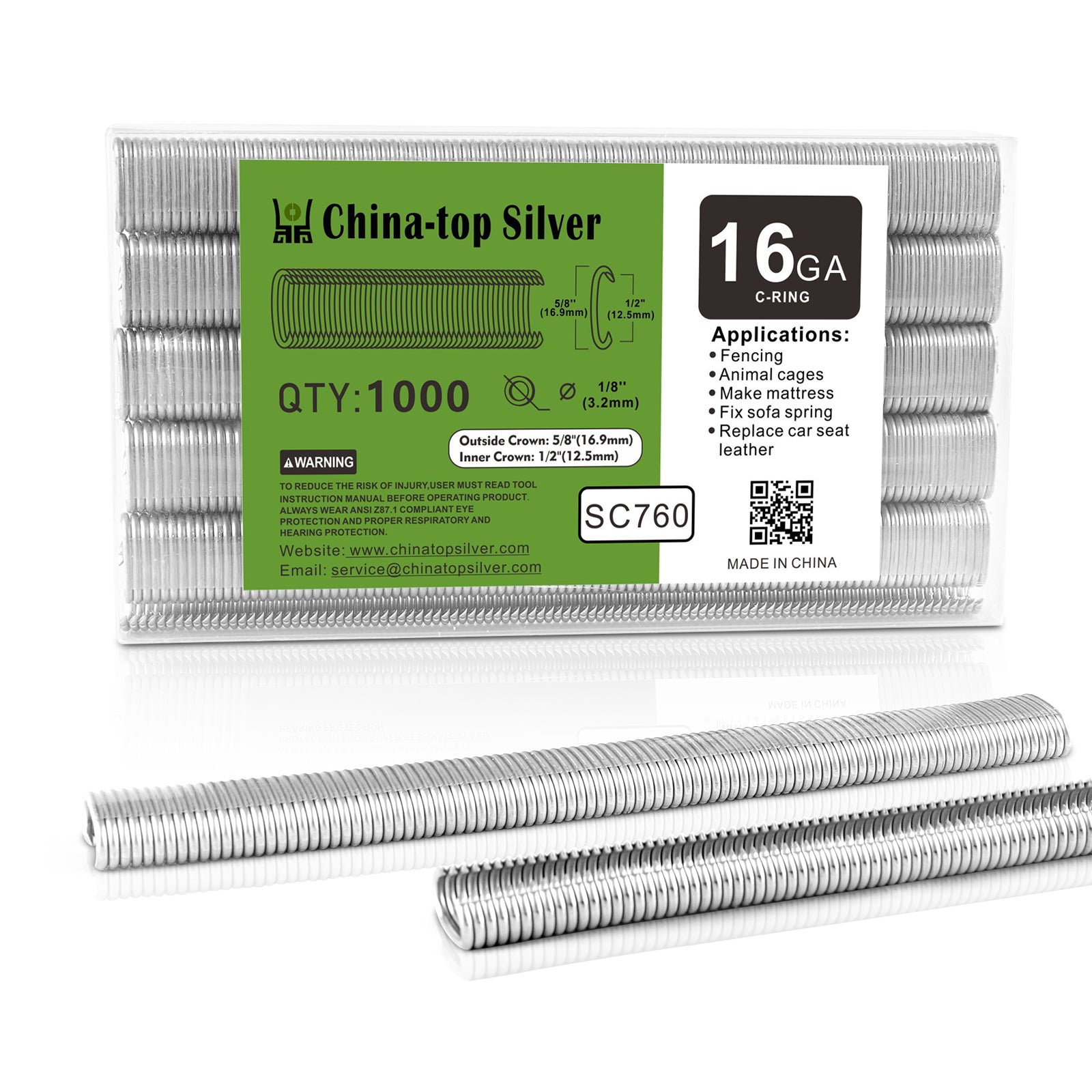 China-top Silver SC760 16 Gauge 5/8'' Crown C Ring Staples C-Rings Hog Rings in 304 Stainless Steel & Galvanized Steel, Wire Fencing Staples, Fasteners for Hog Ring Tool, C Ring Plier, 1000 PCS/Pack & 18000PCS/Box
