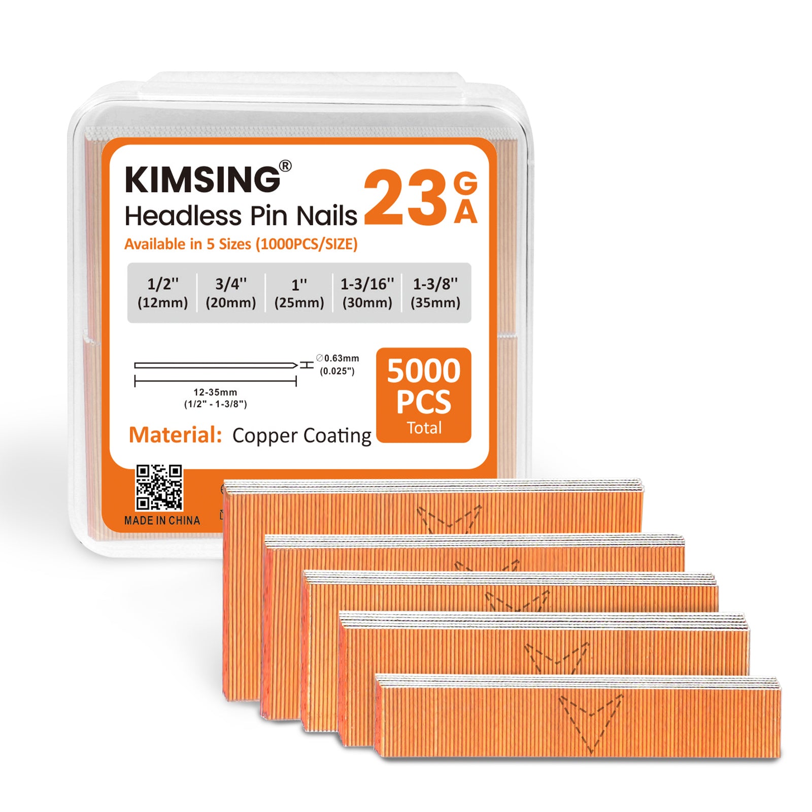 KIMSING 23 Gauge 5 Sizes Assorted Copper & Stainless Steel Headless Pin Nails (1/2