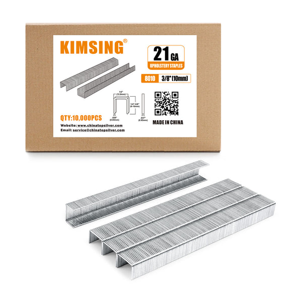 KIMSING 21 Gauge 1/2-inch (12.8mm) Crown Galvanized Upholstery Staples, 80 Series 3/8-inch (10mm) Leg Length Fine Wire Staples for Pneumatic Stapler, Air Staple Gun 10,000 Per Box (1 Box)