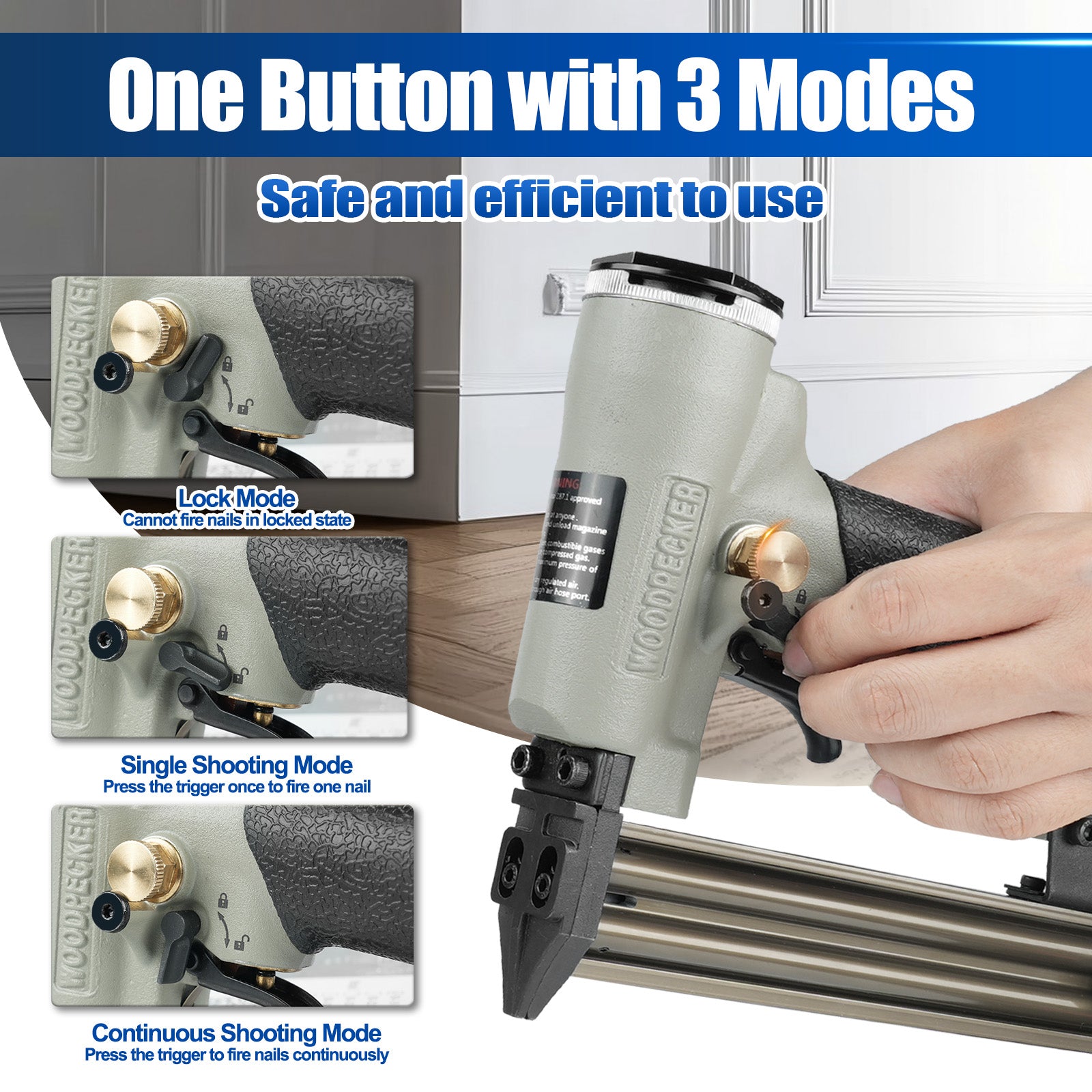 Woodpecker F32S 18 Gauge Pneumatic Continuous Firing Brad Nailer Fits 10-32mm Brad Nails