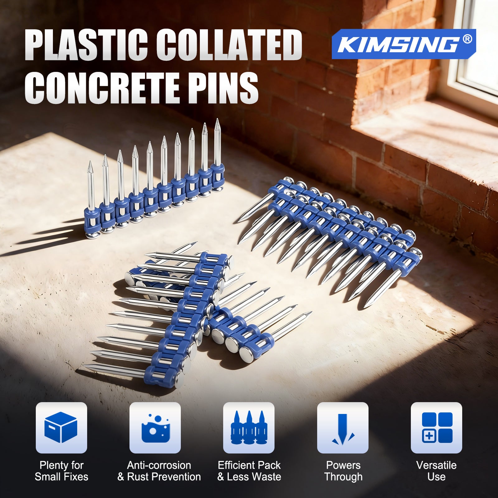 KIMSING 1-1/2 Inch Plastic Collated Concrete Pins, 1000PCS Box, 12 Gauge
