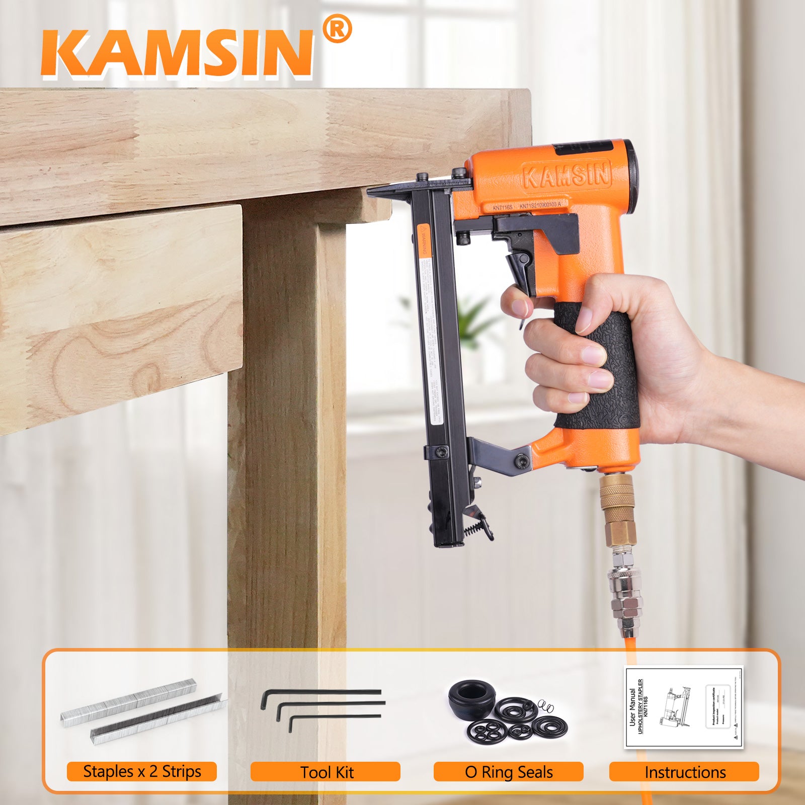 KAMSIN KN7116S Pneumatic Upholstery Stapler,  22 Gauge Type 71 , 3/8-Inch Crown