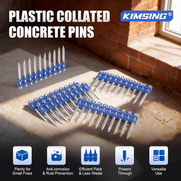 KIMSING 1-1/4 Inch Plastic Collated Concrete Pins, 1000PCS Box, 12 Gauge