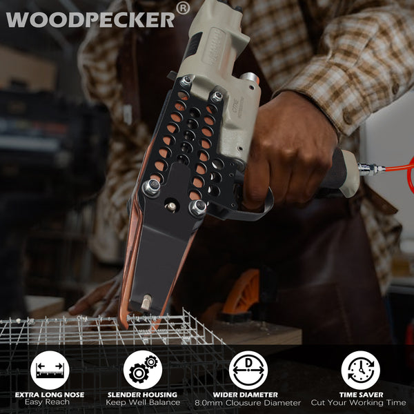 Woodpecker C-77XE 15 Gauge 3/4" Pneumatic Hog Ring Plier with Extended Long Nose 7.0mm to 8.0mm Closure Diameter