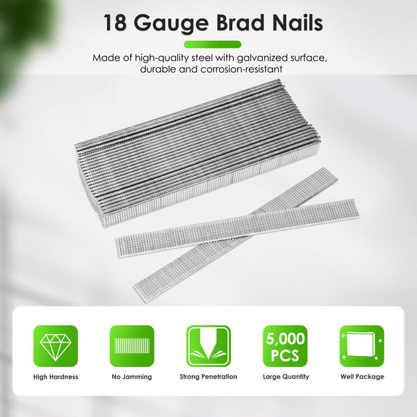 Kimsing 18 Gauge 1/2-Inch Brad Nails, 5000 Pieces per Box, Galvanized Finish Nails For 18GA Brad Nailers