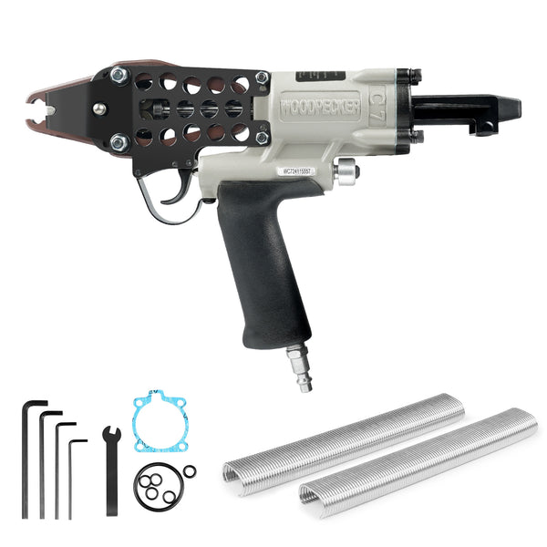 WOODPECKER C-7 Pneumatic Hog Ring Plier 27mm Crown, 8.5mm to 9.0mm Closure Diameter Hog Ring Gun for Mattress Manufacturing, Strapping, Fencing, Cages