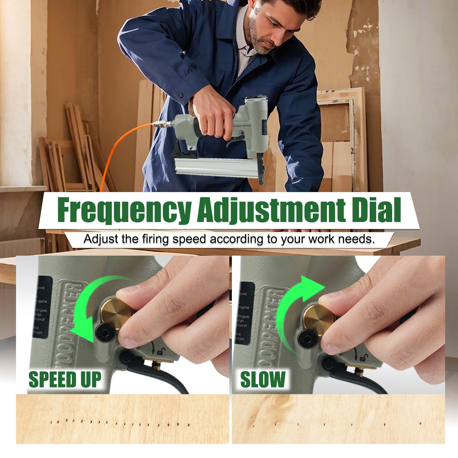 Woodpecker F30S Pneumatic Brad Nailer, 18 Gauge, 3/8-inch to 1-3/16-Inch (10mm-30mm)