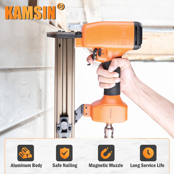 KAMSIN ST38 Concrete Nailer, 14 Gauge 3/4 Inch to 1-1/2 Inch Concrete Nail Gun/T Nailer/Air Brad Nailer for Truss Building, Concrete Brick Nailing and Hardwood